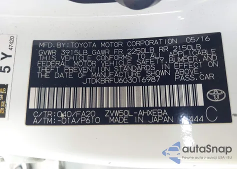 2016 Toyota Prius Two из США, поврежденный, VIN JTDKBRFU6G3016987